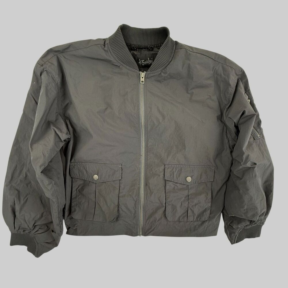 Ksubi Elemental Bomber Jacket Women Small Charcoal Gray Full Zip Cropped